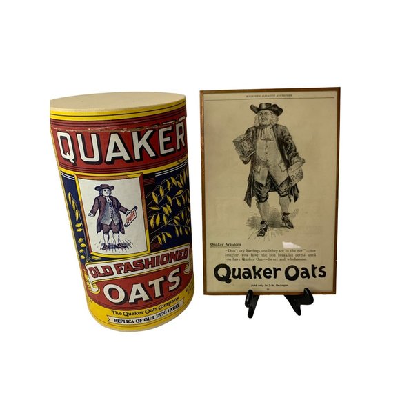 Quaker Oats 1899 Scribner Magazine Ad & Replica 1896 Label Quaker Oats Container - Picture 1 of 12